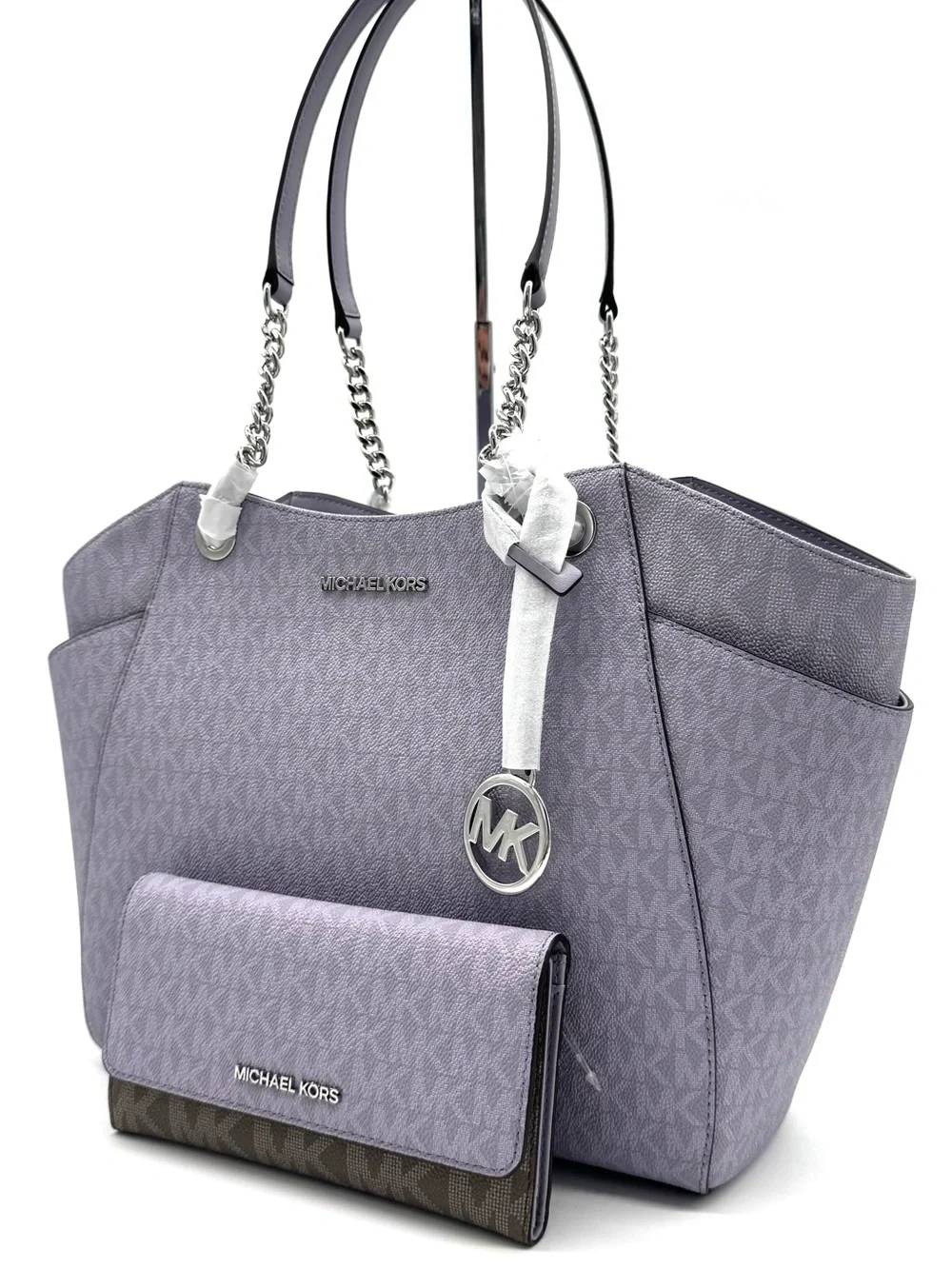 Michael Kors Jet Set Large Signature Logo Shoulder Bag w Matching Trifold Wallet